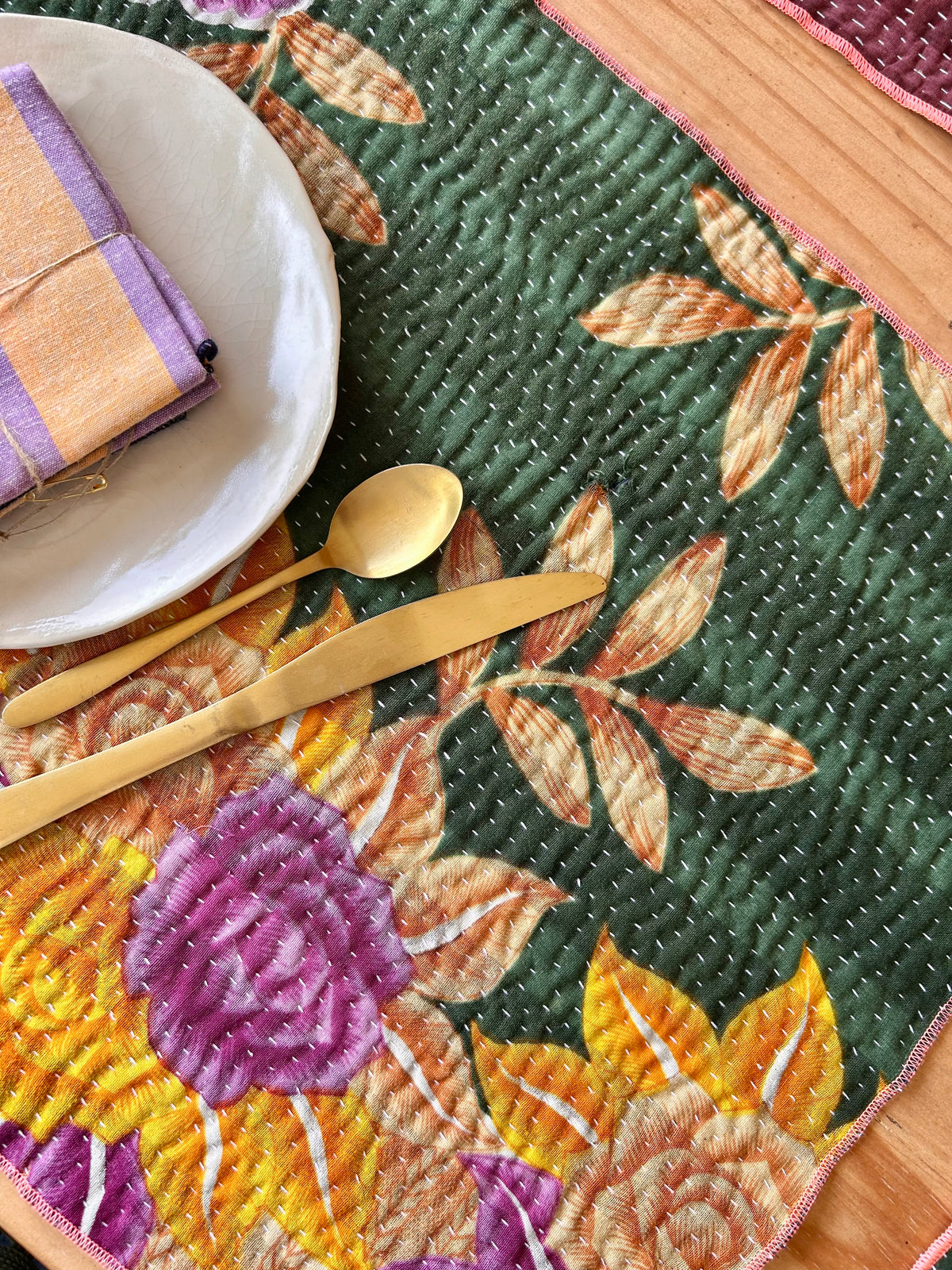 Set de table en kantha réversible   |  Collection Vintage Bordeaux
