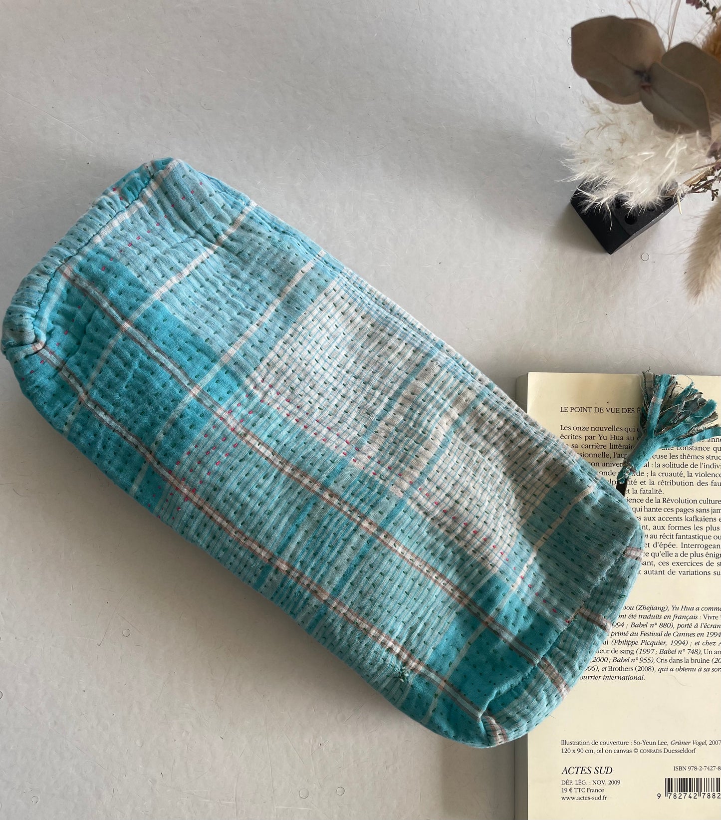 Trousse ronde en Kantha   | Ciel