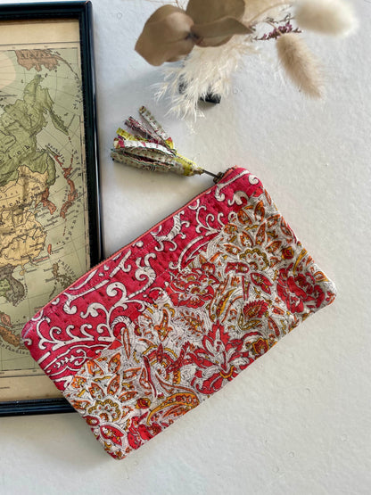 Petite pochette en kantha   |  rouge orangé