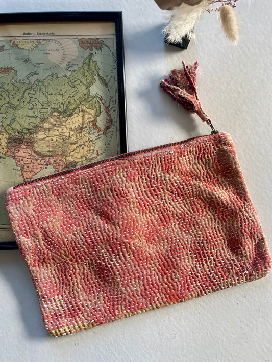 Grande pochette en kantha   | saumon