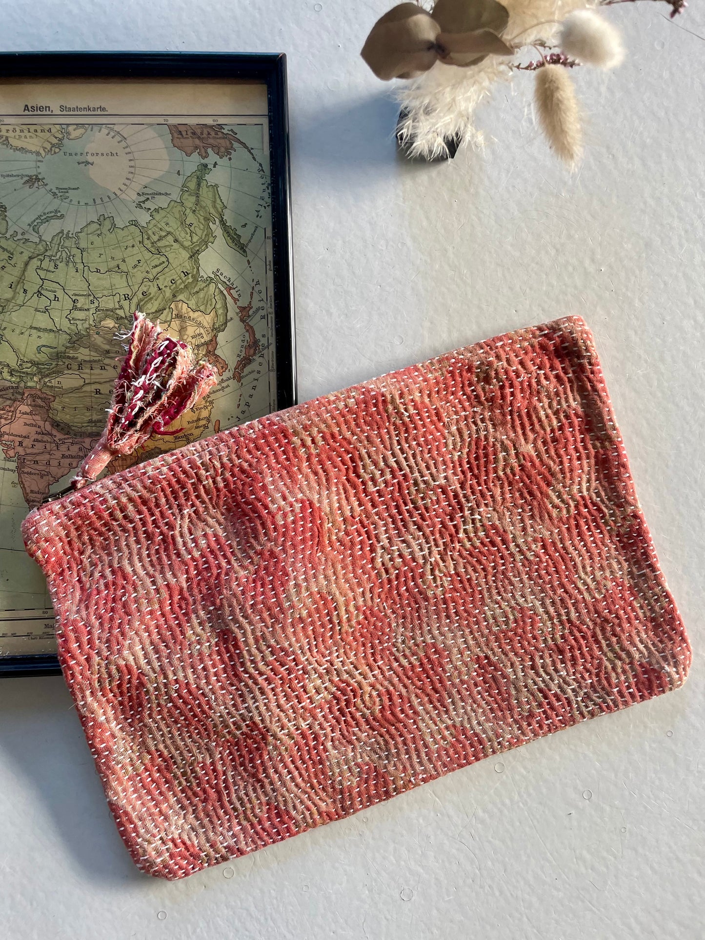 Grande pochette en kantha   | saumon