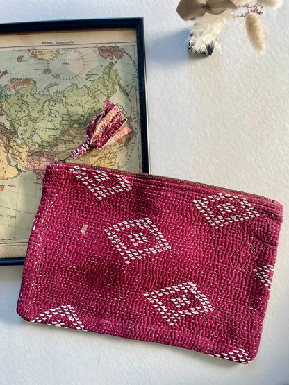 Grande pochette en kantha   | bordeaux