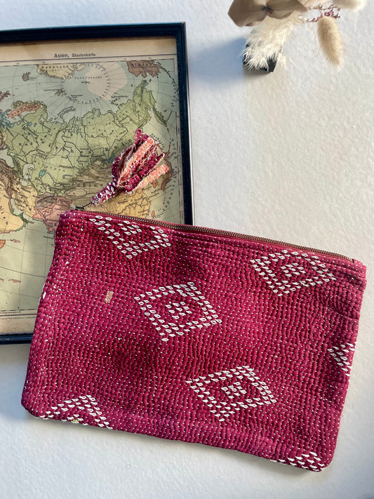 Grande pochette en kantha   | bordeaux