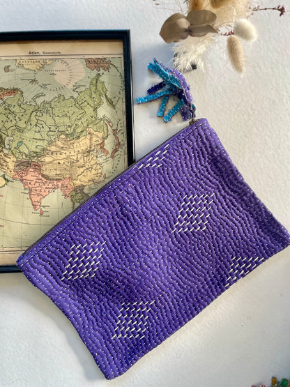 Grande pochette en kantha  | myrtille