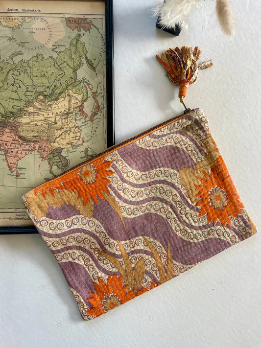 Grande pochette en kantha   |  violine orangé