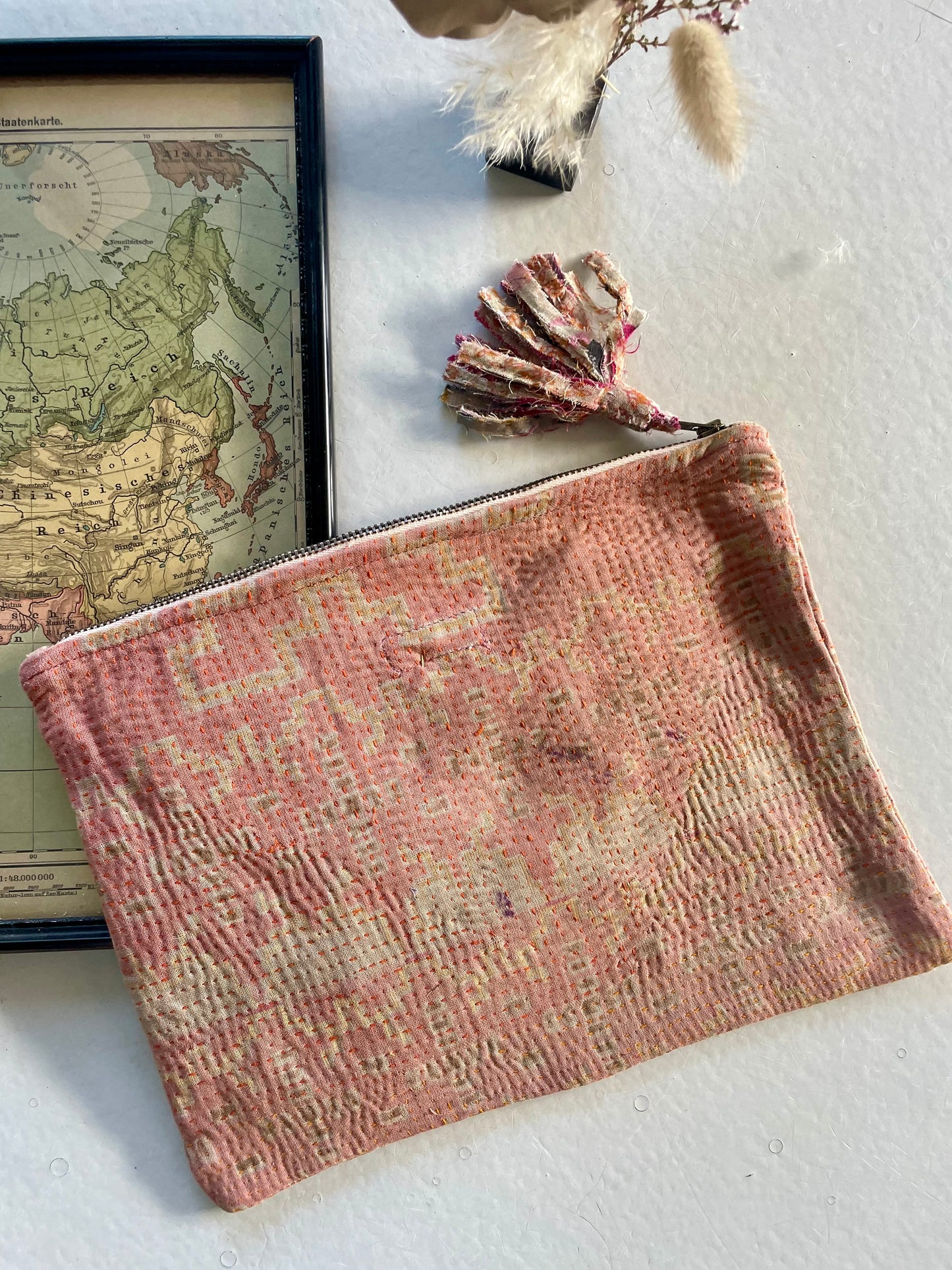 Grande pochette en kantha   |  Abricot