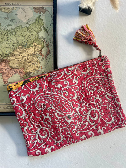 Grande pochette en kantha   | rouge orangé