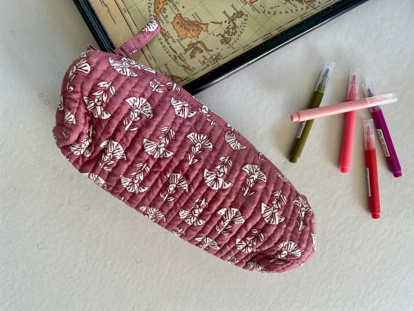 Petite trousse ronde blockprint plastifiée