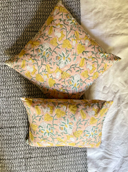 Housse de coussin blockprint  | Vieux rose