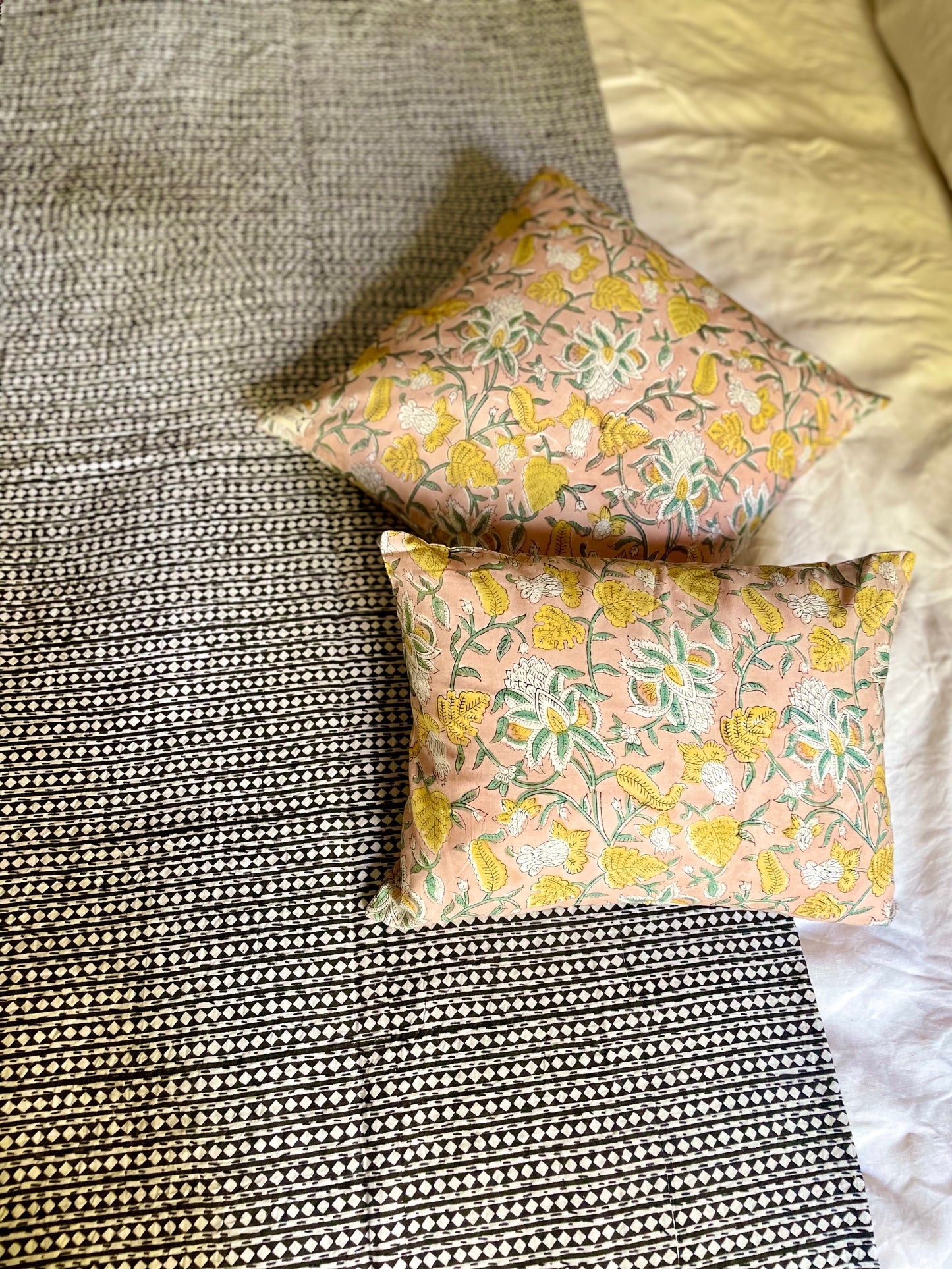 Housse de coussin blockprint  | Vieux rose