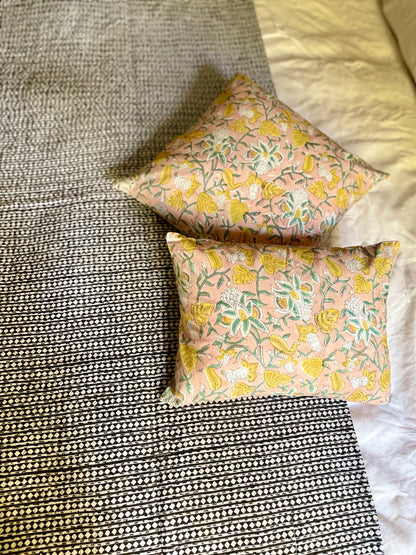 Housse de coussin blockprint  | Vieux rose