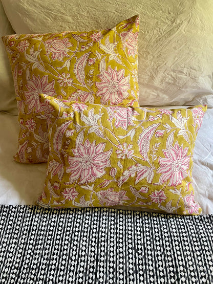 Housse de coussin blockprint   | Moutarde