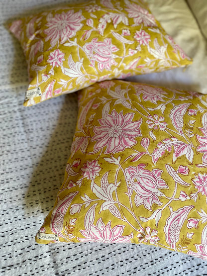 Housse de coussin blockprint   | Moutarde