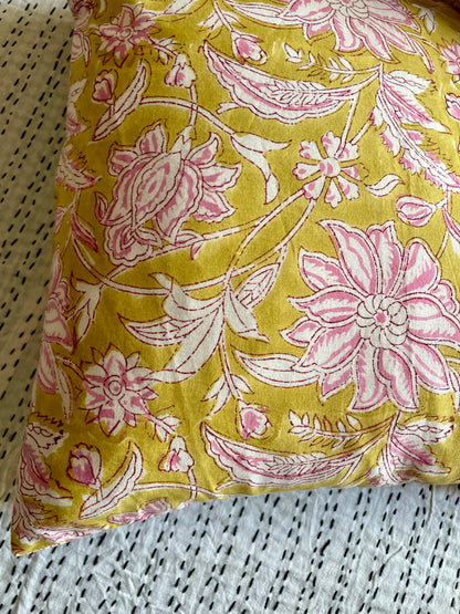 Housse de coussin blockprint   | Moutarde