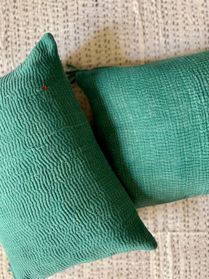 Housse de coussin en kantha   |  Vert profond