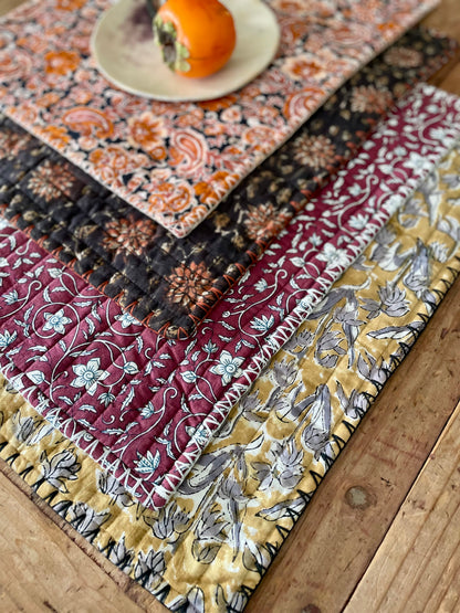 Set de table en blockprint matelassé | Collection fleurie & vichy  |  ARCHIVES