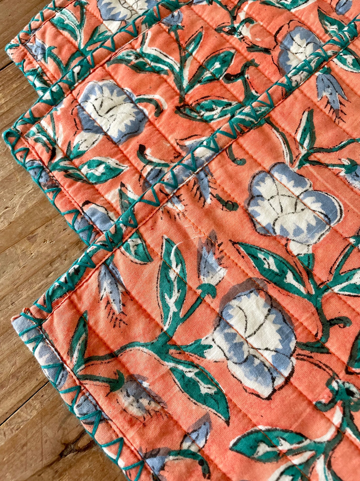 Set de table en blockprint matelassé  | Collection orangée  |  ARCHIVES