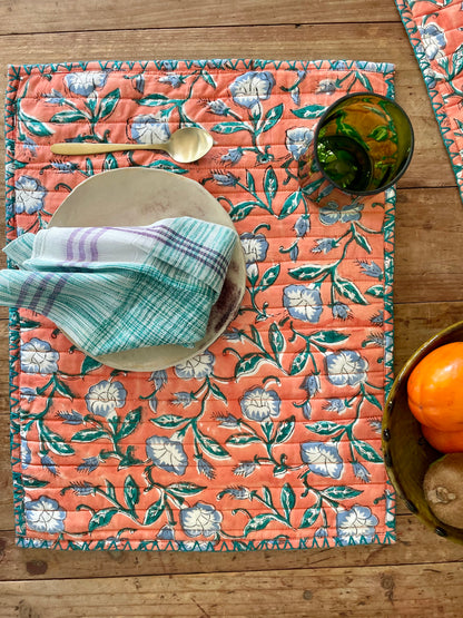 Set de table en blockprint matelassé  | Collection orangée  |  ARCHIVES