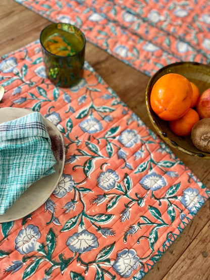 Set de table en blockprint matelassé  | Collection orangée  |  ARCHIVES