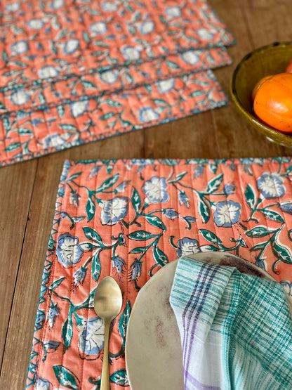 Set de table en blockprint matelassé  | Collection orangée  |  ARCHIVES