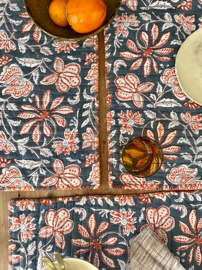 Set de table en blockprint matelassé   | Collection Bleu orangé  |  ARCHIVES
