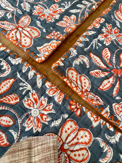 Set de table en blockprint matelassé   | Collection Bleu orangé  |  ARCHIVES