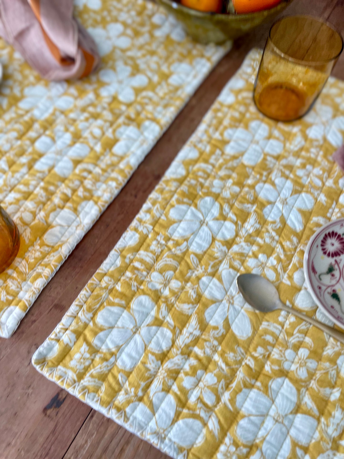Set de table en blockprint matelassé  | Collection jaune  | ARCHIVES