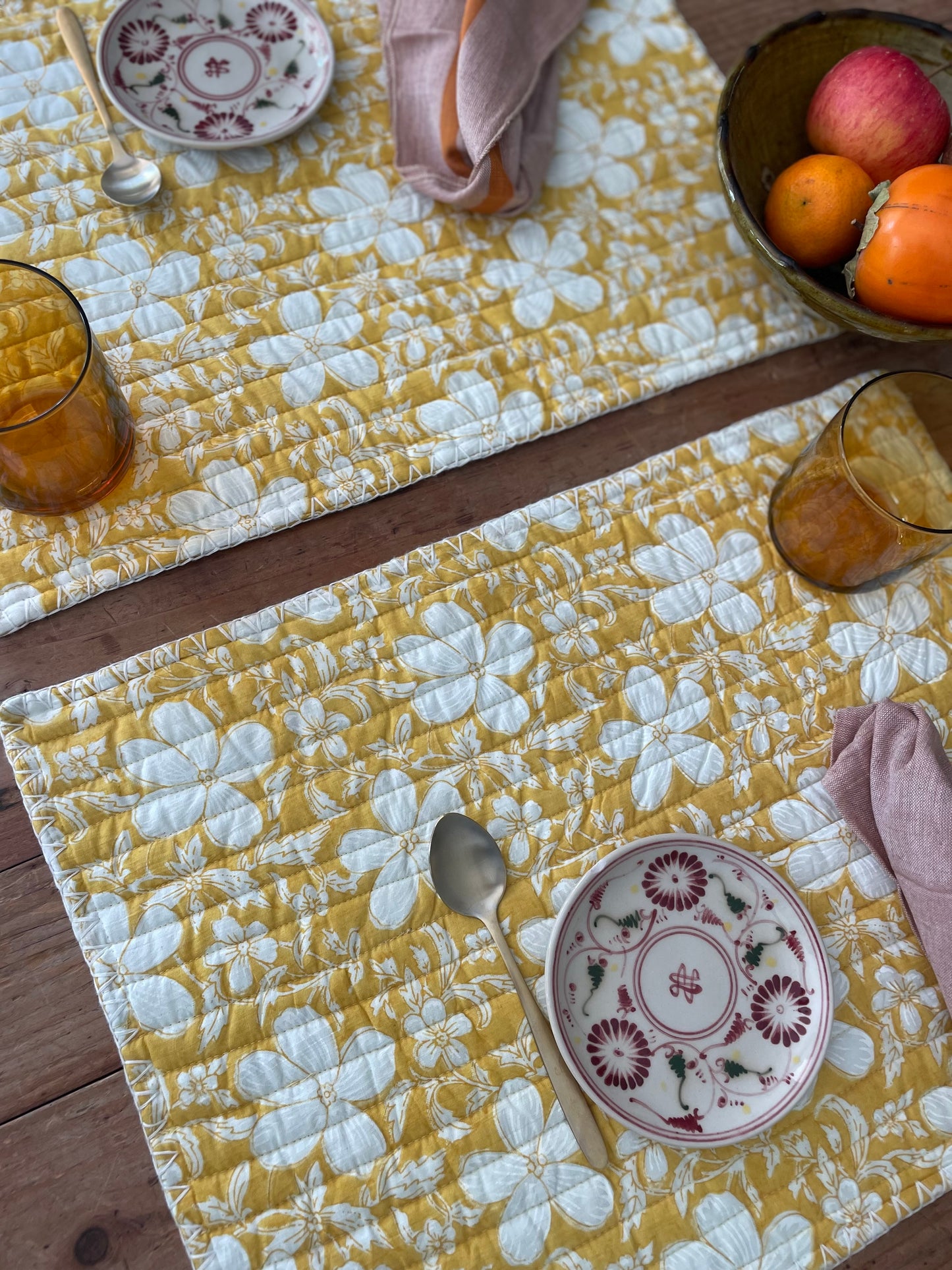 Set de table en blockprint matelassé  | Collection jaune  | ARCHIVES