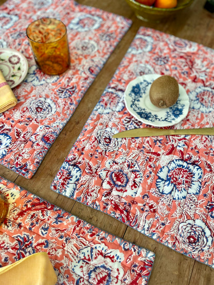 Set de table en coton blockprint    | Collection Rose  |  ARCHIVES