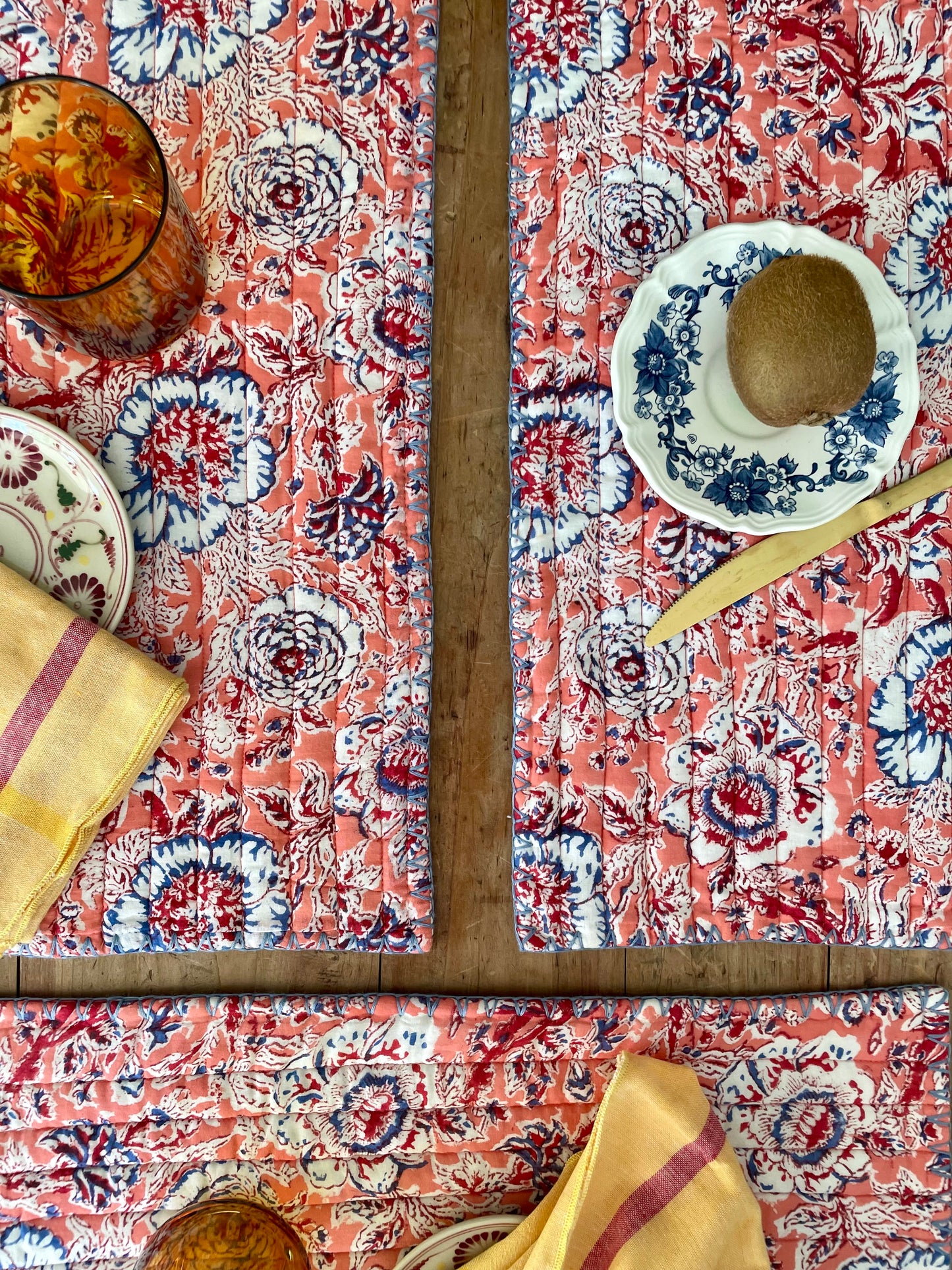 Set de table en coton blockprint    | Collection Rose  |  ARCHIVES
