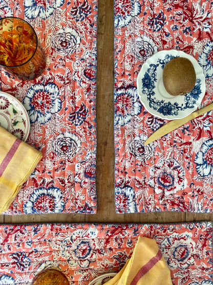Set de table en coton blockprint    | Collection Rose  |  ARCHIVES