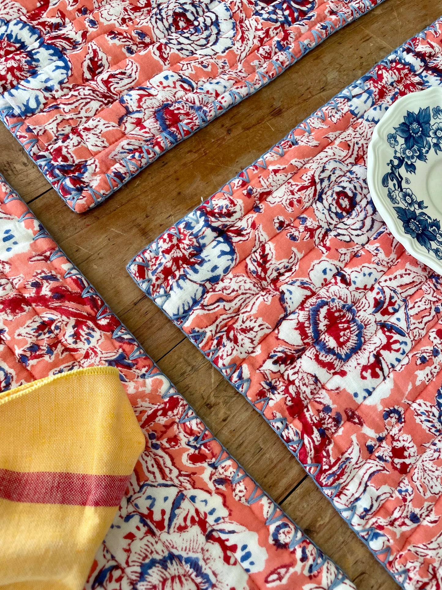 Set de table en coton blockprint    | Collection Rose  |  ARCHIVES