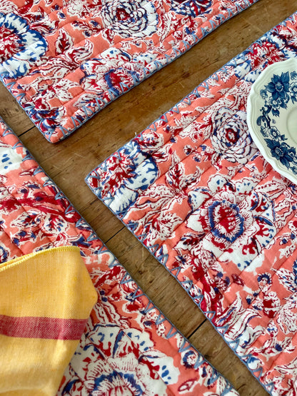 Set de table en coton blockprint    | Collection Rose  |  ARCHIVES