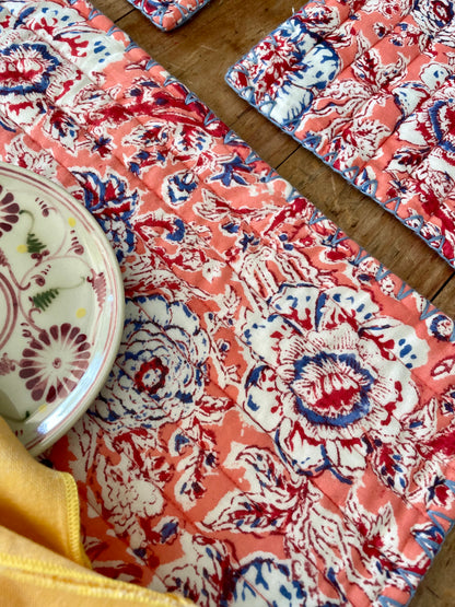 Set de table en coton blockprint    | Collection Rose  |  ARCHIVES