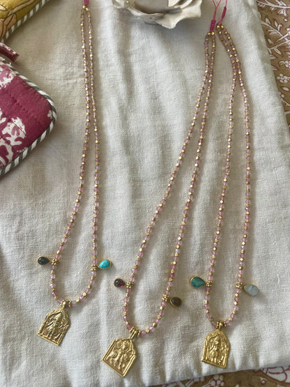 Collier MINA en laiton plaqué or et quartz rose