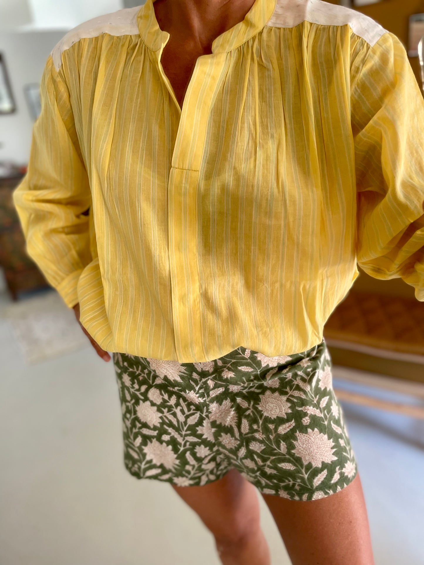 Blouse Telma Jaune fines rayures vertes