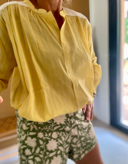 Blouse Telma Jaune fines rayures vertes