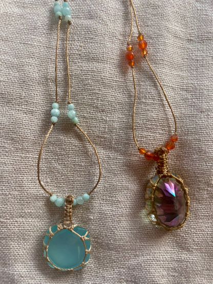 Collier INDIA fil de soie et pierres semi-précieuses