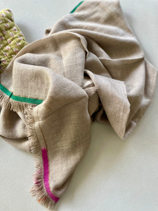 Etole en pur cachemire Ficelle avec liseré dégradé