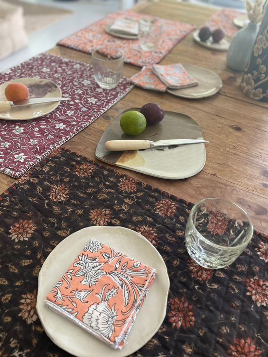 Set de table en blockprint matelassé | Collection fleurie & vichy  |  ARCHIVES