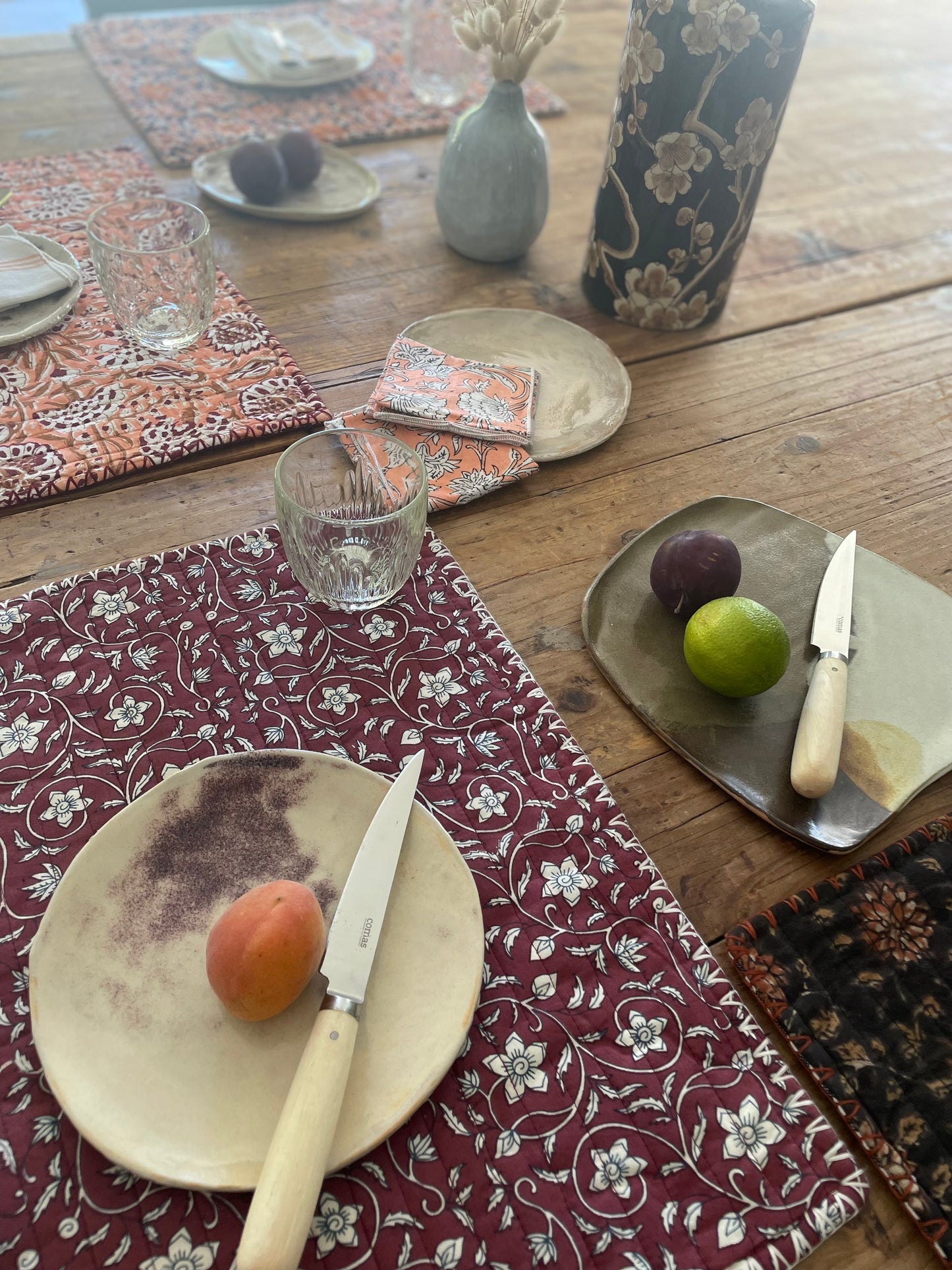 Set de table en blockprint matelassé | Collection fleurie & vichy  |  ARCHIVES