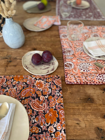Set de table en blockprint matelassé | Collection fleurie & vichy  |  ARCHIVES