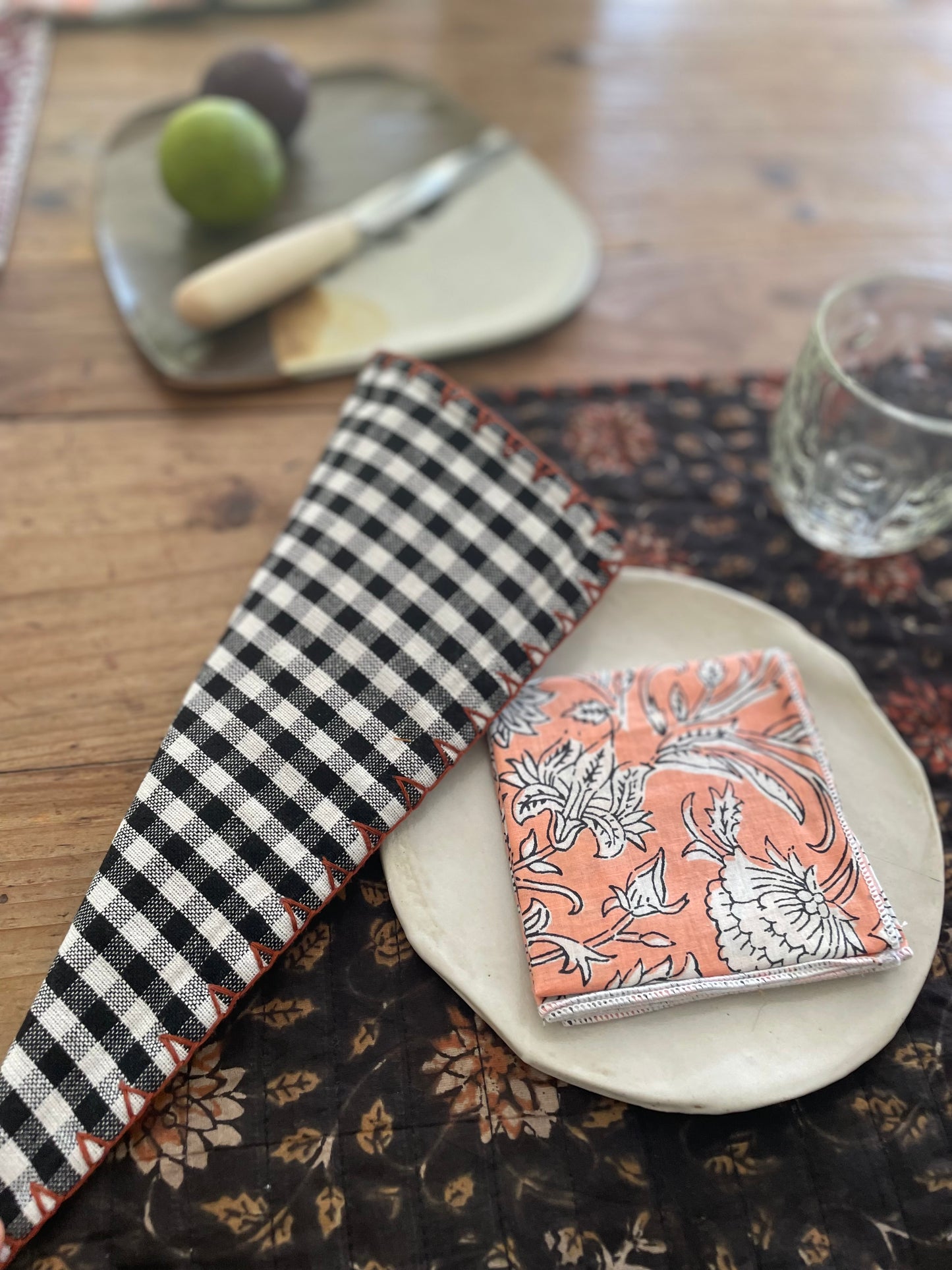 Set de table en blockprint matelassé | Collection fleurie & vichy  |  ARCHIVES