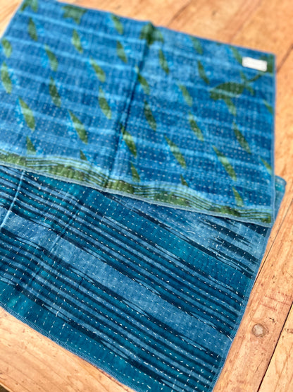 Lot de 2 sets de table en Kantha vintage Bleu- Vert