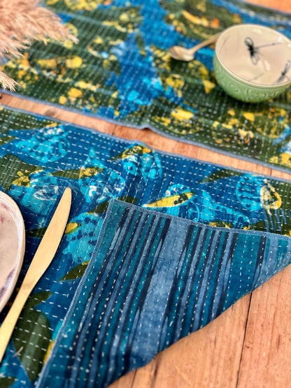 Lot de 2 sets de table en Kantha vintage Bleu- Vert