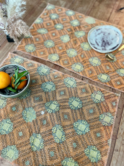 Lot de 2 sets de table en Kantha vintage Abricot-Violet