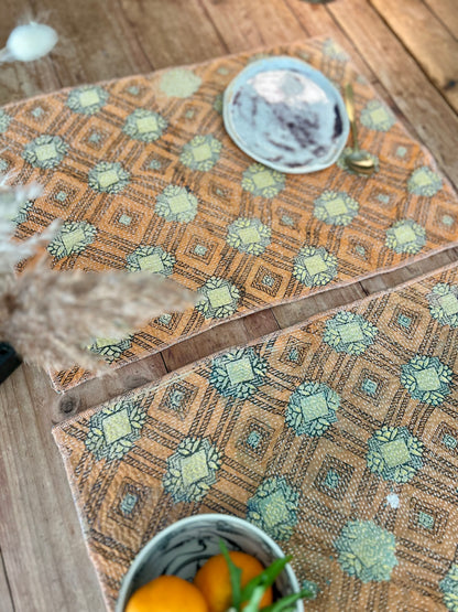 Lot de 2 sets de table en Kantha vintage Abricot-Violet