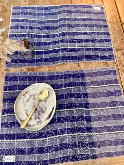 Lot de 2 sets de table en Kantha vintage Abricot-Violet