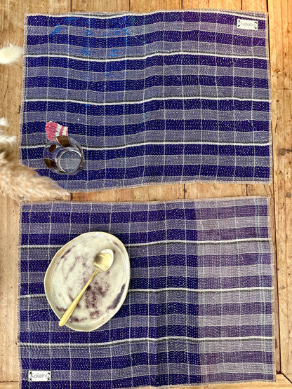 Lot de 2 sets de table en Kantha vintage Abricot-Violet