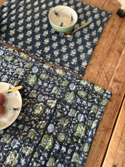 Set de table matelassé réversible  | Collection Indigo profond